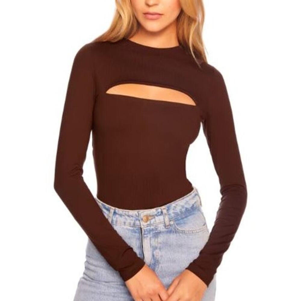 Susana Monaco Crew Slit Long Sleeve Top - Java Brown NWT Size XS